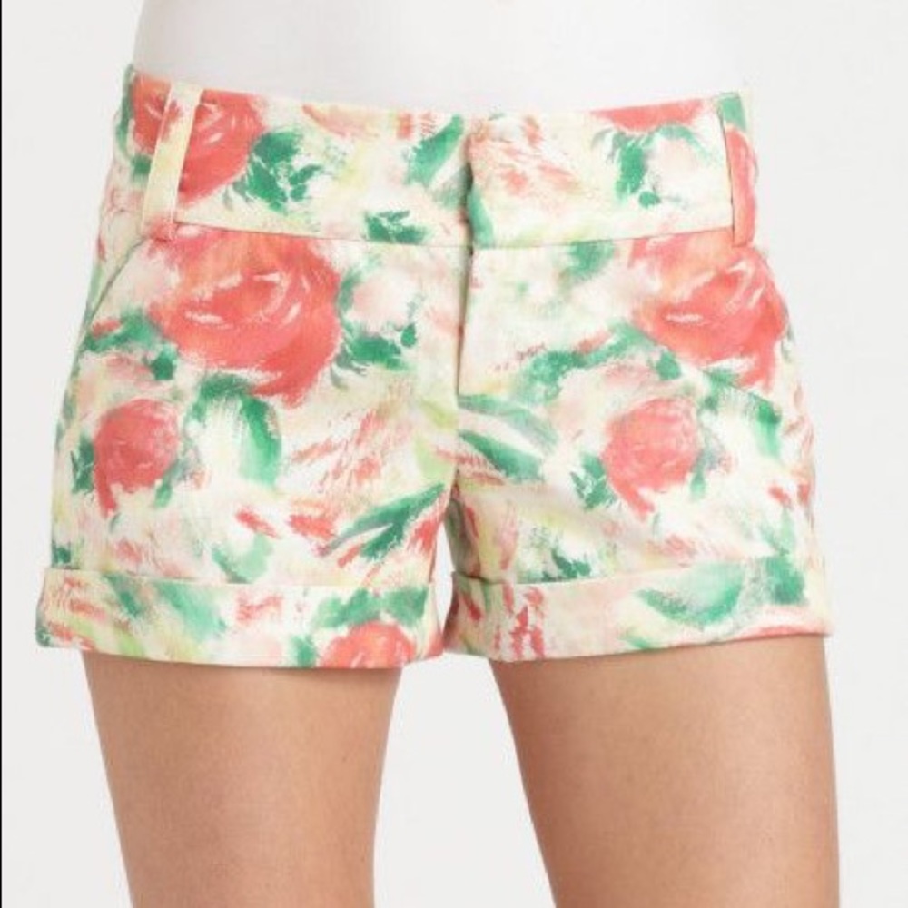 Alice + Olivia Kelly Light Floral Cady Cuff Shorts